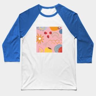 Pink abstract fruit and floral pattern Baseball T-Shirt